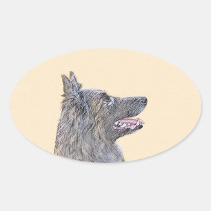 Belgian Tervuren Painting - Cute Original Dog Art Oval Sticker