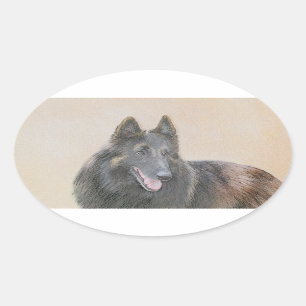 Belgian Tervuren Painting - Cute Original Dog Art Oval Sticker