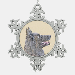 Belgian Tervuren Painting - Cute Original Dog Art Snowflake Pewter Christmas Ornament