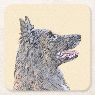 Belgian Tervuren Painting - Cute Original Dog Art Square Paper Coaster