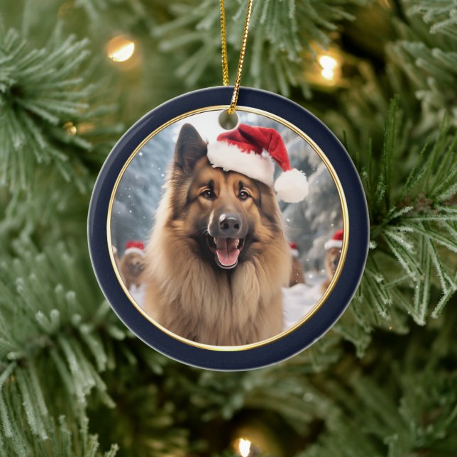 Belgian Tervuren Santa Hat Winter Forest Ceramic Tree Decoration (Tree)