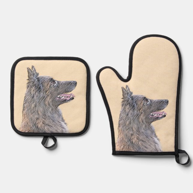 Belgian Tervuren Shepherd Mahogany Painting Art Oven Mitt & Pot Holder Set (Front)