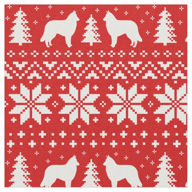 Belgian Tervuren Silhouettes Christmas Holiday Fabric (Close Up)