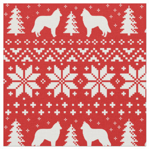 Belgian Tervuren Silhouettes Christmas Pattern Red Fabric