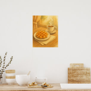 Belgian Waffle & Coffee Poster – Cosy Café Scene