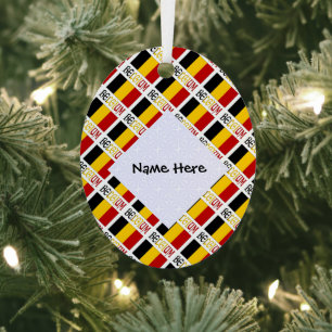 Belgium and Belgian Flag Tiled with Your Name Metal Tree Decoration