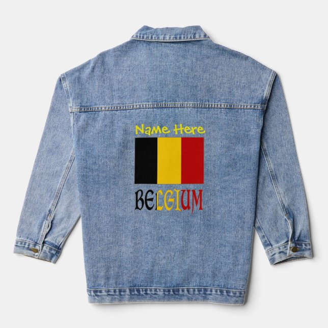 Belgium and Belgian Flag Yellow Personalisation  Denim Jacket (Back)