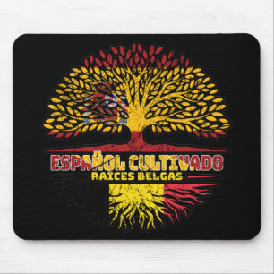 Belgium Belgian Spain Spanish Tree Roots Flag Mouse Pad