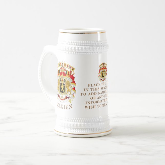Belgium ( BELGIEN) Great Coat of Arms Personalised Beer Stein (Front Left)