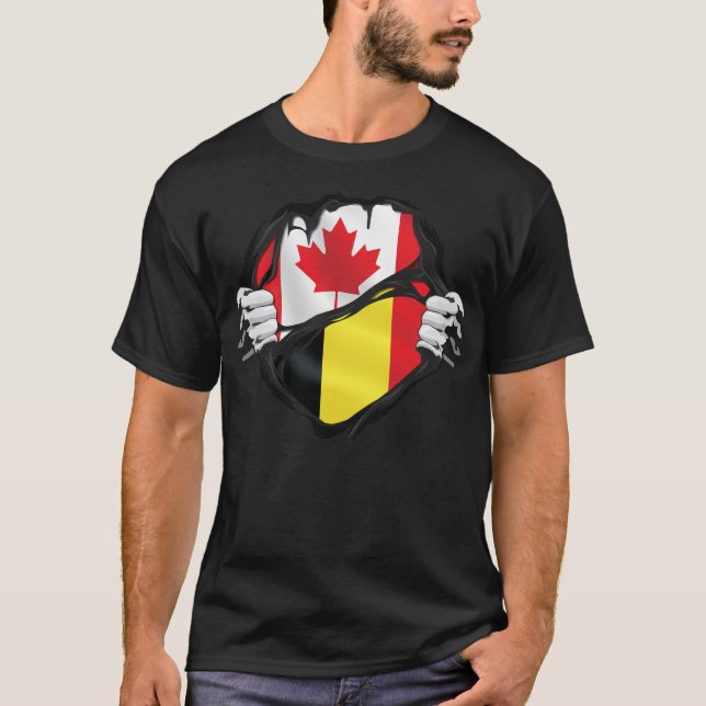 Belgium Canadian Hands Ripped Roots Flag T-Shirt (Front)