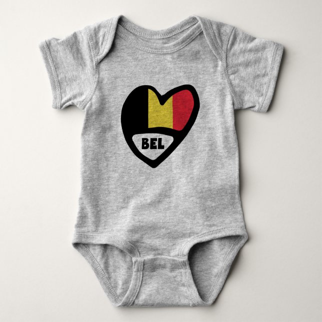 Belgium Country Code Flag Heart BEL Baby Bodysuit (Front)