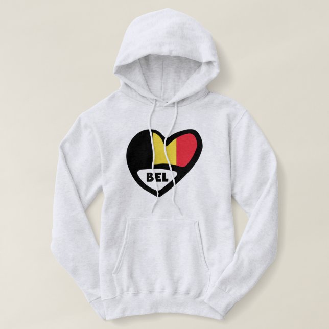 Belgium Country Code Flag Heart BEL Hoodie (Design Front)