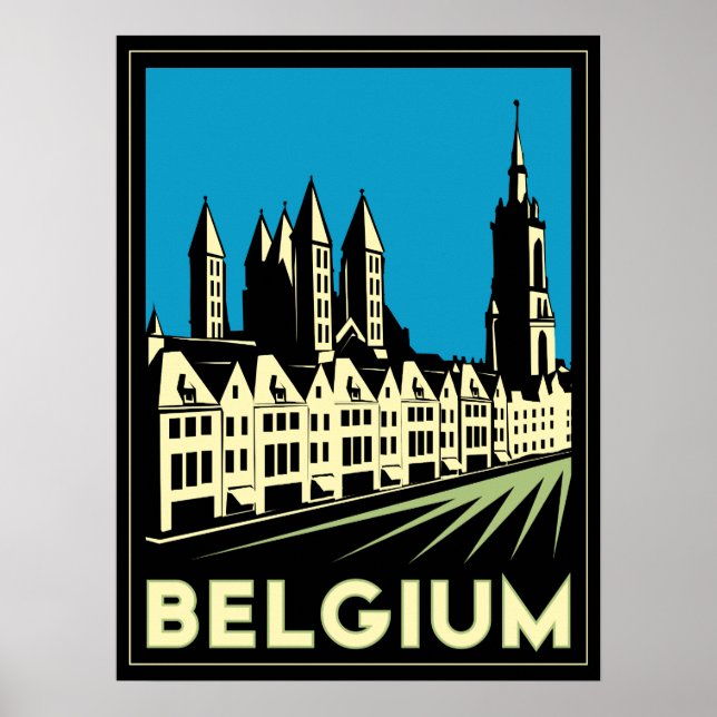 belgium europe art deco retro travel vintage poster (Front)
