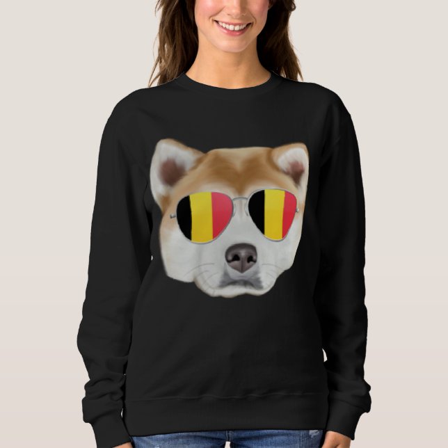 Belgium Flag Akita Dog Belgium Pocket Sweatshirt (Front)