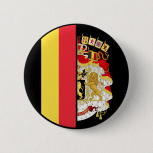 Belgium Flag and Coat of Arms Patriotic 6 Cm Round Badge