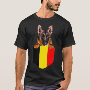 Belgium Flag Belgian Tervuren Dog In Pocket  T-Shirt