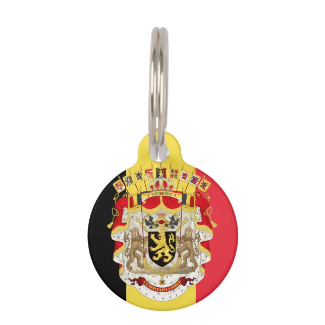 Belgium Flag & COA Pet Name Tag (Front)