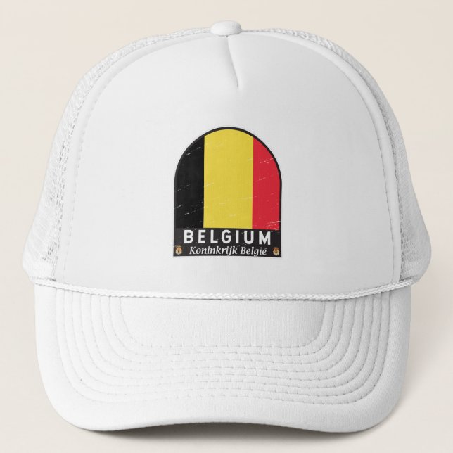 Belgium Flag Emblem Distressed Vintage Trucker Hat (Front)