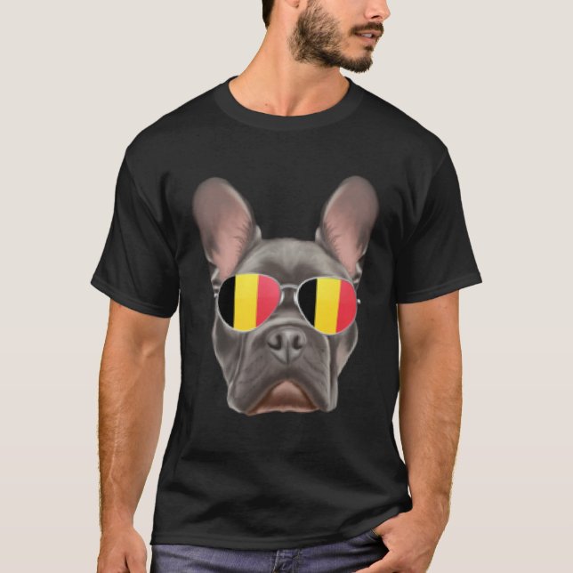 Belgium Flag French Bulldog Dog Belgium Pocket T-Shirt (Front)