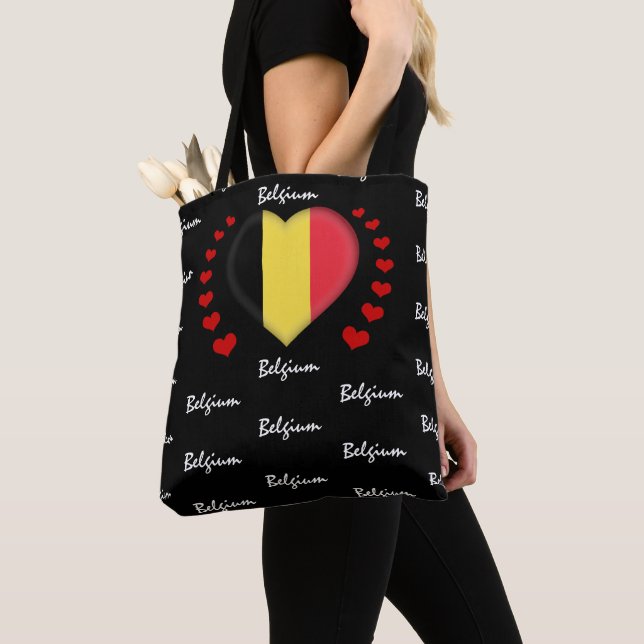 Belgium Flag & Heart, Belgian Flag fashion /sport Tote Bag (Close Up)