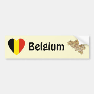 Belgium Flag Heart + Map Bumper Sticker