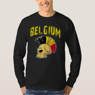 Belgium Flag Mohawk Skull National Team Supporter  T-Shirt