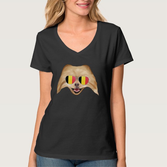 Belgium Flag Pomeranian Dog Belgium Pocket T-Shirt (Front)