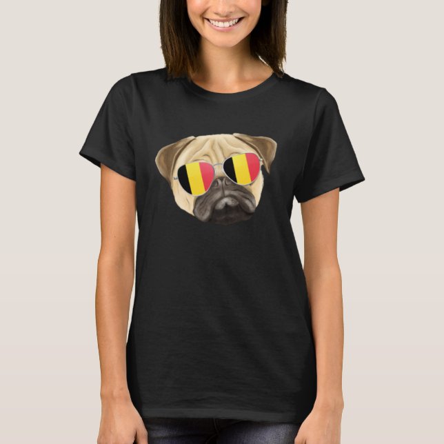 Belgium Flag Pug Dog Belgium Pocket T-Shirt (Front)
