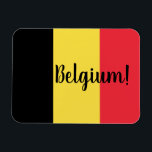 Belgium Flag & Text Magnet<br><div class="desc">National flag of Belgium with modern script "Belgium!" text overlay</div>