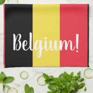 Belgium Flag & Text Tea Towel