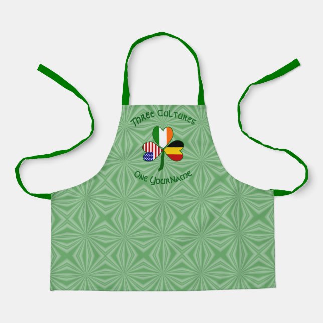 Belgium Irish USA Flags Shamrock Personalised Kids Apron (Front)