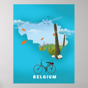 Belgium Map travel poster print.