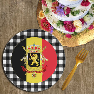 Belgium Plate, buffalo plaid & Belgian Flag Paper Plate