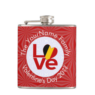 Belgium Red LOVE Flag Personalised Hip Flask