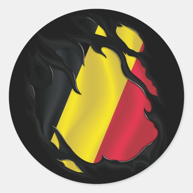 Belgium Ripped Flag Classic Round Sticker (Front)