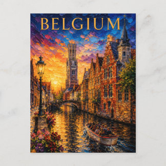 Belgium: Romantic Sunset Bruges Canal Art Souvenir Postcard