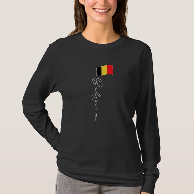 Belgium Signature Flag Pole Elegant Belgian Flag T-Shirt (Front)