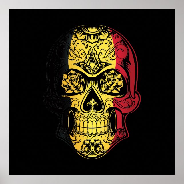 Belgium Skull And Roses Flag Poster (Front)