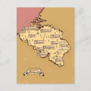 Belgium Vintage travel map Holiday Postcard