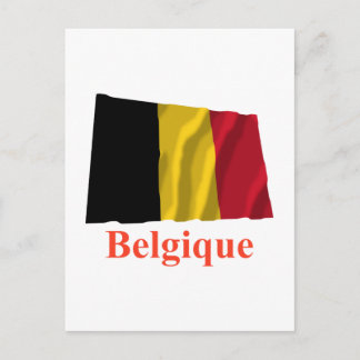 Belgium Waving Flag with Name in French Postcard