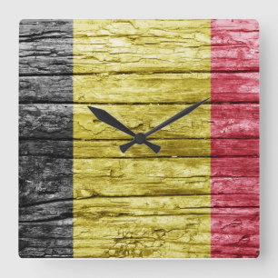 Belgium wooden flag square wall clock