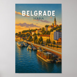 Belgrade Serbia Illustration Travel Art Vintage Poster
