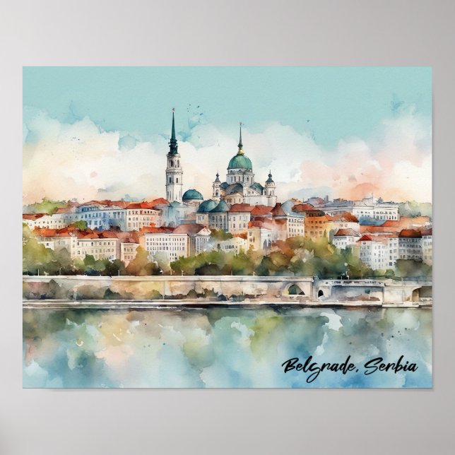 Belgrade Serbia Silhouette Watercolor Painting Poster (Front)