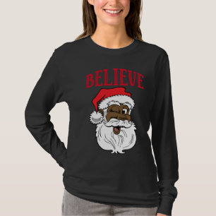 Believe African American Santa Claus Family Christ T-Shirt