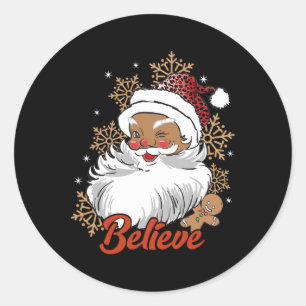 Believe Afro Santa African American Christmas Blac Classic Round Sticker
