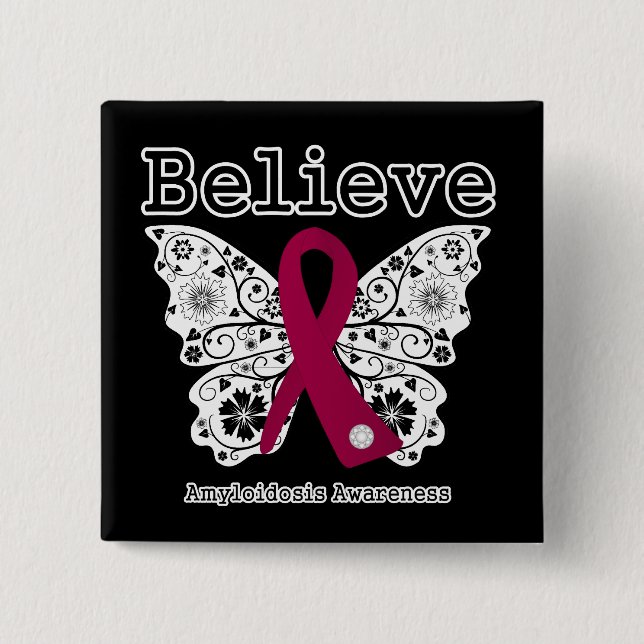 Believe Amyloidosis Awareness 15 Cm Square Badge (Front)