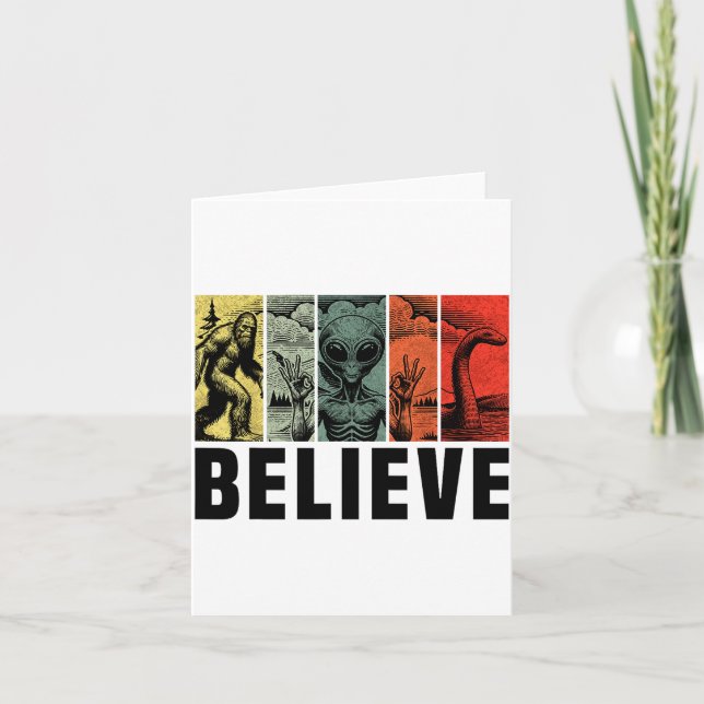 Believe Bigfoot Alien Loch Ness Monster Funny Retr Card (Front)