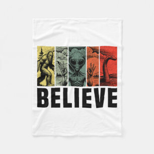 Believe Bigfoot Alien Loch Ness Monster Funny Retr Fleece Blanket