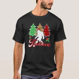 Believe Bigfoot Red Green Yellow Plaid Christmas T T-Shirt