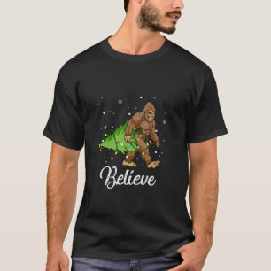 Believe Bigfoot Santa Christmas Tree Lights Xmas B T-Shirt